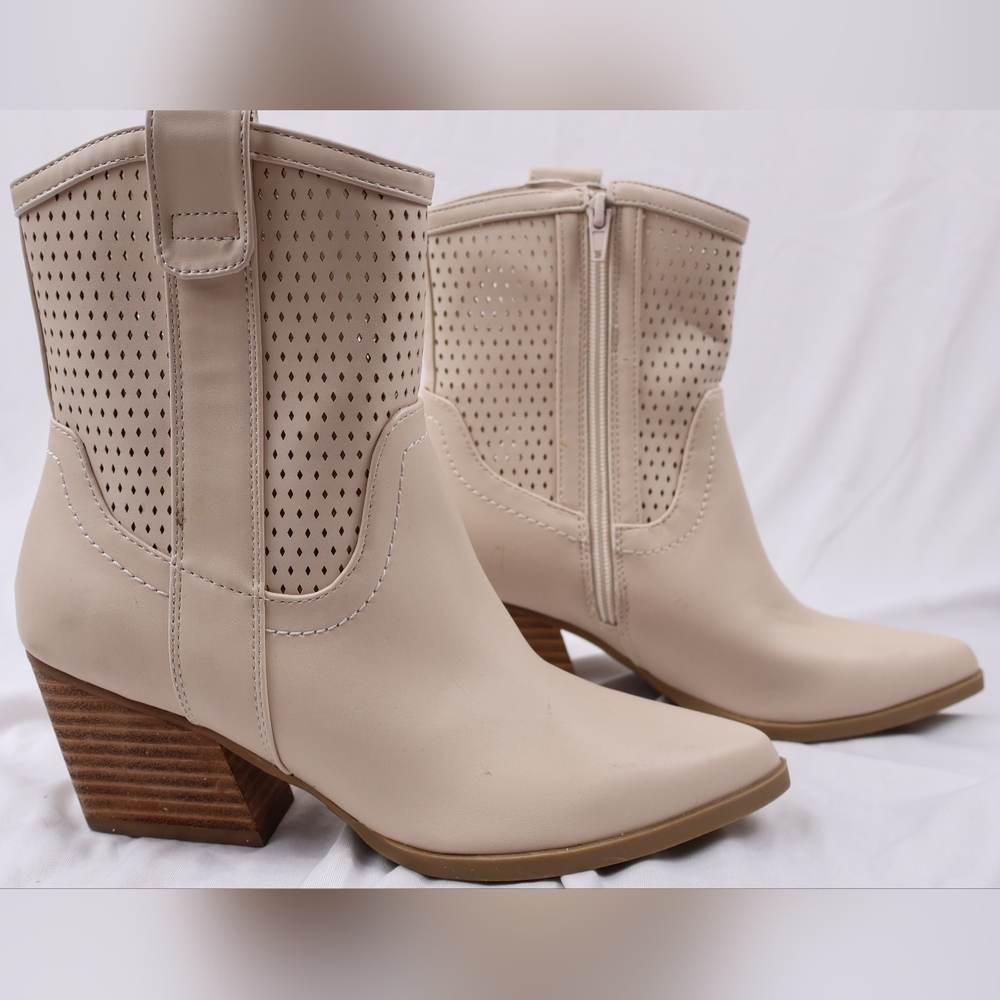 Perforated Cream Ankle Boots